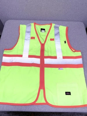 Genuine Dickies Safety Vest Mens XL Hi Vis Yellow 3M Reflective Zip Class 2 - Image 1 of 4