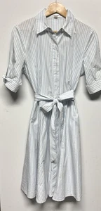 Calvin Klein Casual Blue White Striped Tie Sleeve Pure Cotton Midi Dress Size 4 - Picture 1 of 9