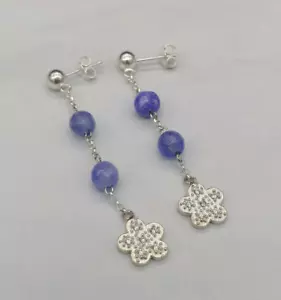 orecchini donna quadrifoglio argento bianco agata glicine naturale pendenti - Foto 1 di 4