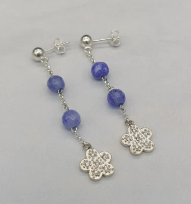 orecchini donna quadrifoglio argento bianco agata glicine naturale pendenti - Immagine 1 di 4