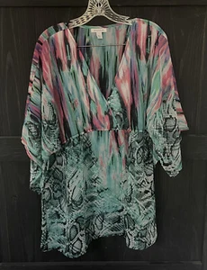 Boston Proper Bathing Suit Coverup Women's Size Large Teal Multi - Picture 1 of 5