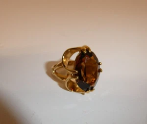 Mid Century Vargas 18k HGE Cocktail Ring Large Faceted Amber Stone Size 5.25 - Picture 1 of 22