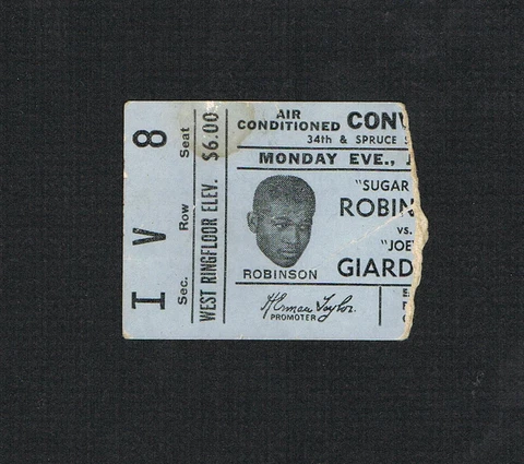 RARE 1963 boxing ticket SUGAR RAY ROBINSON v JOEY GIARDELLO Martin Philadelphia Cover