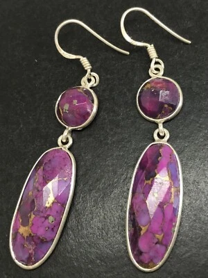 Purple mohave turquoise drop earrings. Oval. Long. Solid Sterling Silver. Facet - Image 1 of 4