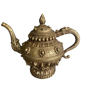 Vintage asiatischer chinesischer Drache Teekanne Metall verziert detailliert schwer - Bild 1 von 9