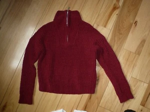 Burgunderroter Damen-Strickpullover mit Viertelreißverschluss Größe 7-8 Medium - Bild 1 von 3