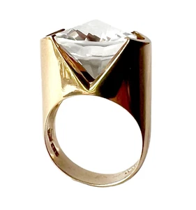 Hans Hansen Danish Modernist 14k Gold Faceted Crystal Ring - Picture 1 of 5