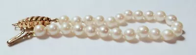 Italian Solid 14K Yellow Gold Clasp 5mm White Cultured Pearl Bracelet 6.5" - Image 1 of 4