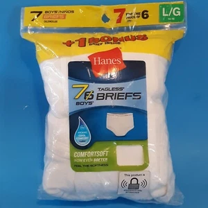 Hanes Boys Tagless White Briefs L/G 14-16 Bonus 7 Pack ComfortSoft - FREE SHIP!! - Picture 1 of 6