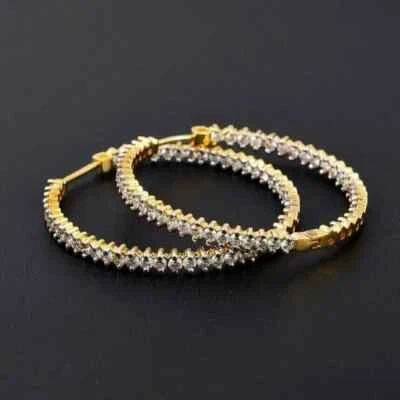4Ct Round Cut Lab Created Fancy Large Huggee Hoop Earring 14K Yellow Gold Plated - Image 1 of 4