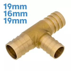 Brass 19mm - 16mm - 19mm 3 Way Barbed Tee Splitter Fitting Tubing Hose Connector - Picture 1 of 3