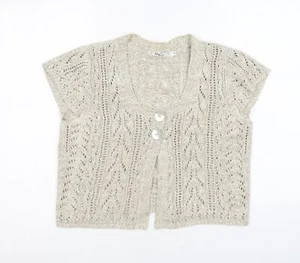 M&Co Womens Beige Round Neck Cotton Blend Cardigan Size S Button - Picture 1 of 10
