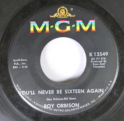 50'S/60'S 45 Roy Orbison - You'Ll Never Be Sixteen Again / Too Soon To Know On M - Image 1 of 2