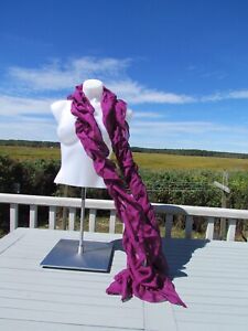 NEW RALPH LAUREN COLLECTION silk scarf Purple Label fuchsia $295 ruched romantic