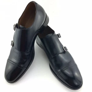 Beckett & Robb Roma Mens 42 Black Leather Double Monk Strap Dress Shoes Italy - Picture 1 of 12