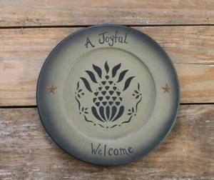 Primitive Decorative Wood Plate Joyful Welcome with Pineapple Colonial Decor 9.5 - Picture 1 of 3