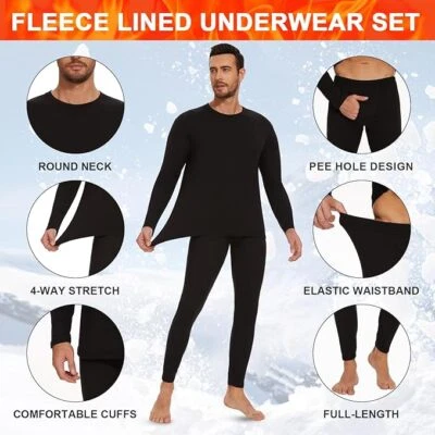 Mens Thermal Long Johns Top T Shirt Bottom Trouser Underwear Set Full Sleeve