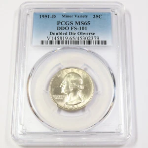 1951 D PCGS MS65 - DDO FS 101 - Silver Washington Quarter - 25c US Coin #46065A - Picture 1 of 2