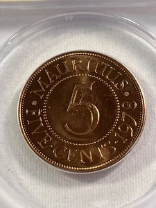 1978 Mauritius 5 Cents Graded MS 66 RD by ANACS - Picture 1 of 4