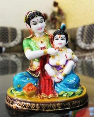 Estatuilla de vidrio artesanal Yashoda Maa con su hijo Baal Gopal  Foto 1 de 2