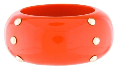 Kenneth Jay LANE Bracelet Cuff Bangle Resin Orange Coral Gold Plated Studs KJL g - Image 1 of 4