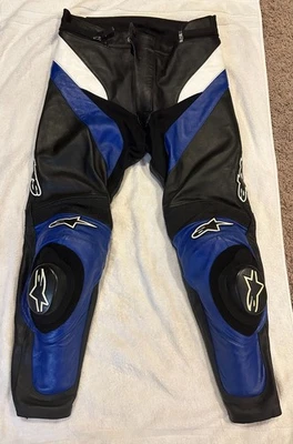 Alpinestars 皮革摩托车赛车裤白色蓝色美国 34 EUR 50 — 第 1/4 张图片