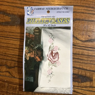 Fairway Needlecraft Stamped Rose With Vines Pair Of Pillowcases NIP 83065 - Image 1 of 4