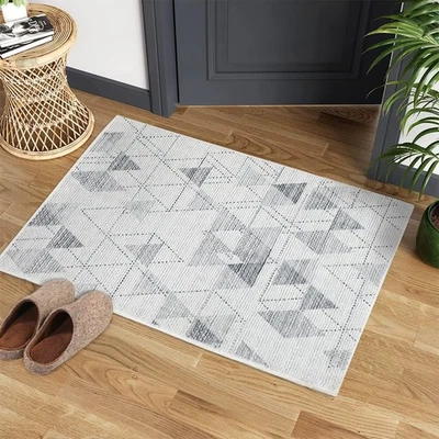 Alfombra de área 2x3 estampado geométrico antideslizante pelo bajo felpudo interior gris Foto 1 de 4