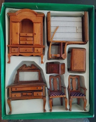Miniature bois 8 meubles dinette armoire lit chevet chaise bureau rockingchair - Photo 1/4