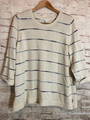 J. Jill Sweater Womens XL Neutral Beige &  Blue Striped Pullover Chunky Knit - Image 1 of 4