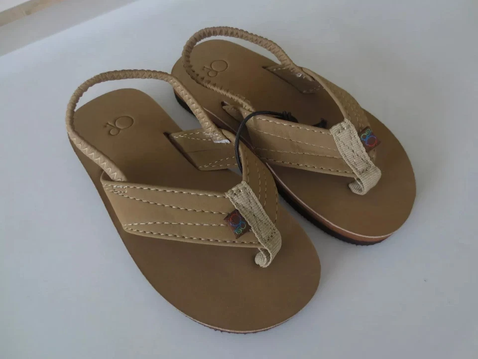 NEW Boy Kids Size *10* OP Tan Beige Flip Flops Faux Leather Sandals Shoes - Image 1 of 2