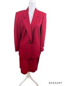 Women's SAG HARBOR Red 100% Wool 2 Pc Jacket & Skirt Suit Skirt 12 Jkt 10p - Picture 1 of 5