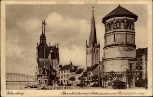 DÜSSELDORF alte Ansichtskarte ~1910 Rhein-Brücke, Schlossturm, Düsselschlösschen - Picture 1 of 2