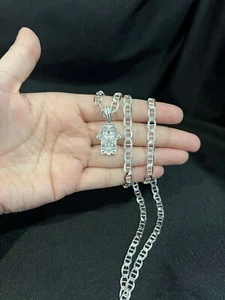 925 Sterling Silver Women Men Small Hamsa Hand Talisman & Mariner Chain 20 24 30 - Picture 1 of 6