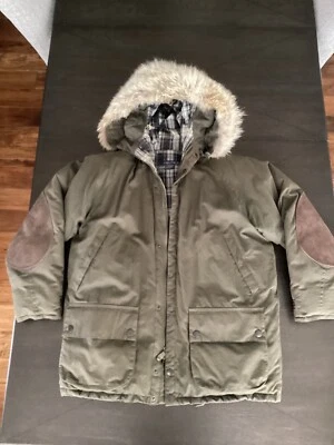 Mens L Nautica Parka Olive Green Coyote Trim Hood Coat Jacket Large - Image 1 of 4