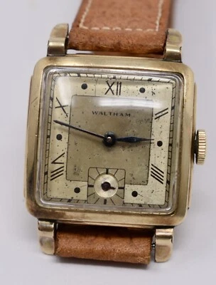 Vintage 1940s Mens Square Waltham Wristwatch 10k Gold Filled Cal. 6/0-C 17j - Image 1 of 4