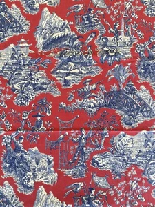 "Indochine" Cotton Toile Exclusive By Duralee Fabrics Red Chinoiserie 1.5 yd - Picture 1 of 10
