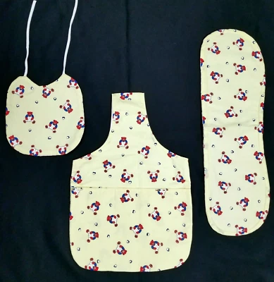 3 Pc Diaper Bag Bib Burp Cloth Yellow Bears Hearts Baby Doll Babydoll Handmade  - Image 1 of 4