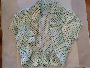 White w/Green Polka Dots Open Ruffles Shrug Bolero w/1/2 sleeves. Size S M & L - Picture 1 of 2