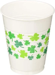 Shamrocks St. Patrick's Day Irish Green Holiday Theme Party 16 oz. Plastic Cups - Picture 1 of 1
