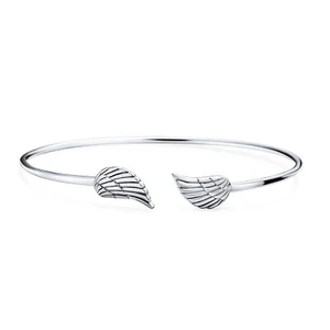 Dainty Guardian Angel Wing Feather Cuff Bracelet in Sterling Silver - Picture 1 of 4
