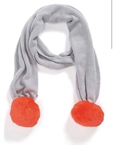 New NWT Juicy Couture Gray Pom Pom Scarf for Girls with Orange Ends - Picture 1 of 7