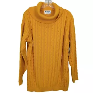 Suéter grande vintage Mademoiselle tejido con cable cuello alto amarillo dorado - Imagen 1 de 15