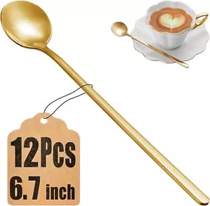 12 Pcs Coffee Spoons Set, 6.7" Gold Tea Spoons Long Handle, Stirring Spoons, Gol - Picture 1 of 1