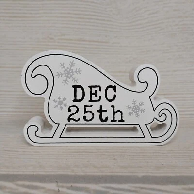¡Nuevo! "DEC 25TH" Trineo de Papá Noel Navidad Copo de Nieve Madera Letrero Nivel Bandeja Invierno  Foto 1 de 4
