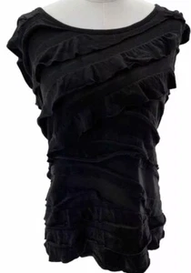 Rafaella Top Women’s Size Medium Black Flat Ruffles Elegant Girlcore Feminine - Picture 1 of 8