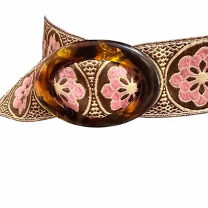 Boho Belt 34.5in Oval Ring Adjustable Floral 2-Sided Turkish Brocade Hippie - Picture 1 of 6