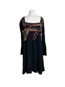 Savanna Jane Damenkleid Größe 1X schwarz bestickt langärmelig Boho gefüttert fließend - Bild 1 von 11