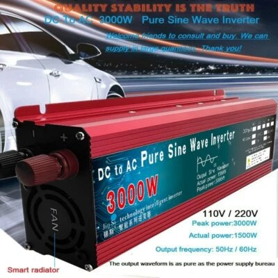 Pure Sine Wave Inverter DC 12v/24v To AC 220V  3000W Voltage Universal Plug USA - Image 1 of 4
