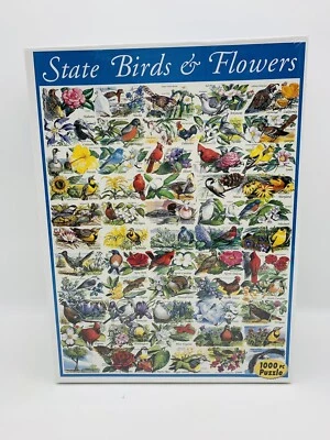 Rompecabezas de montaña blanca, pájaros y flores de estado 1000 piezas rompecabezas 24" x 30" nuevo en caja Foto 1 de 4